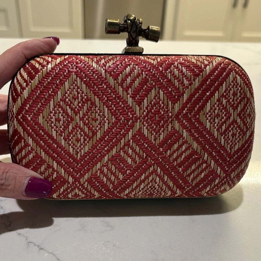 Elegant Red and Cream Woven Clutch
